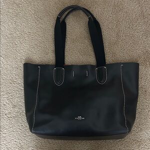 Coach black Leather Tote with Contrast Stitching